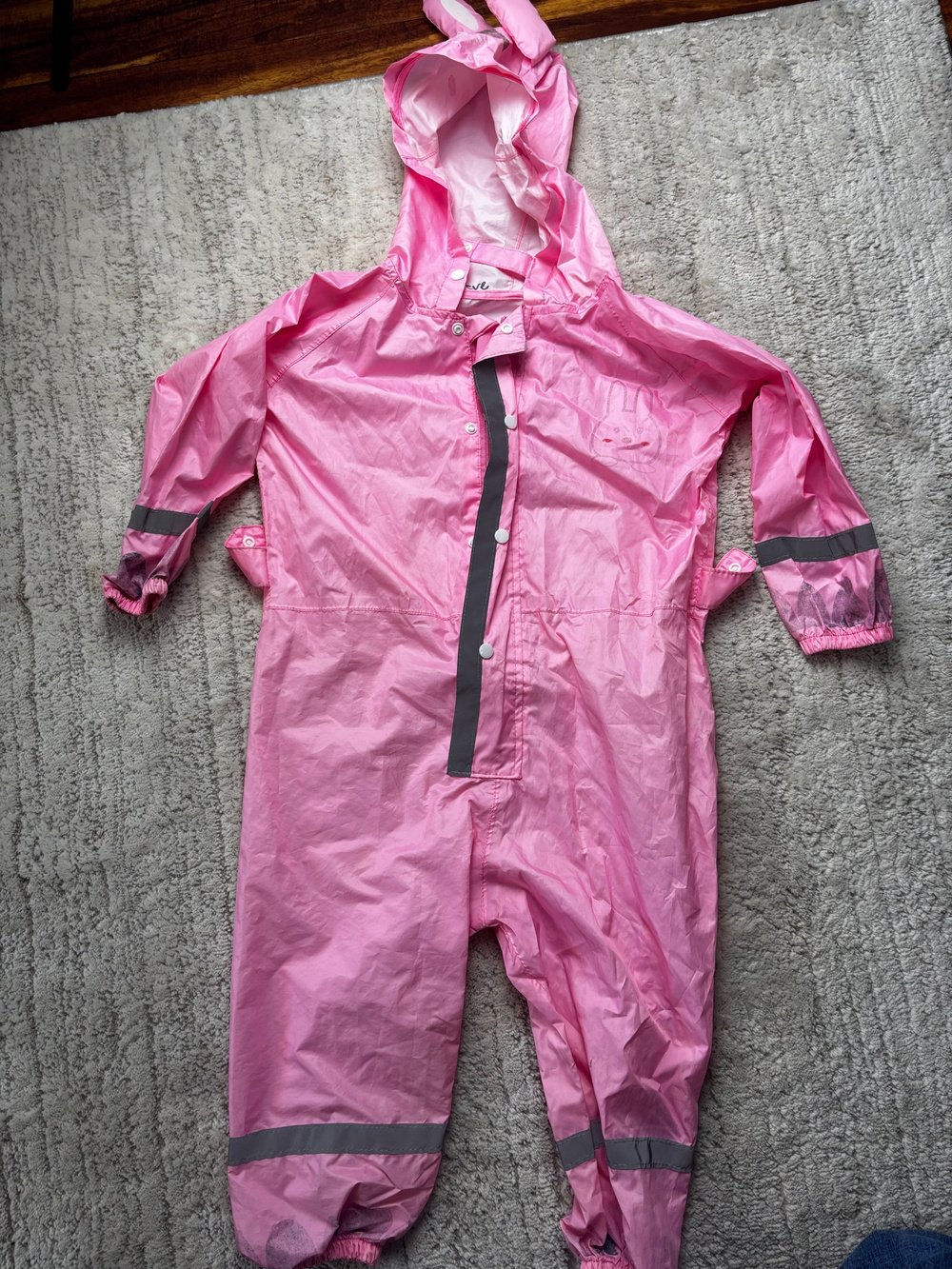 Pink Hooded Rain Suit Bunny Print Size S